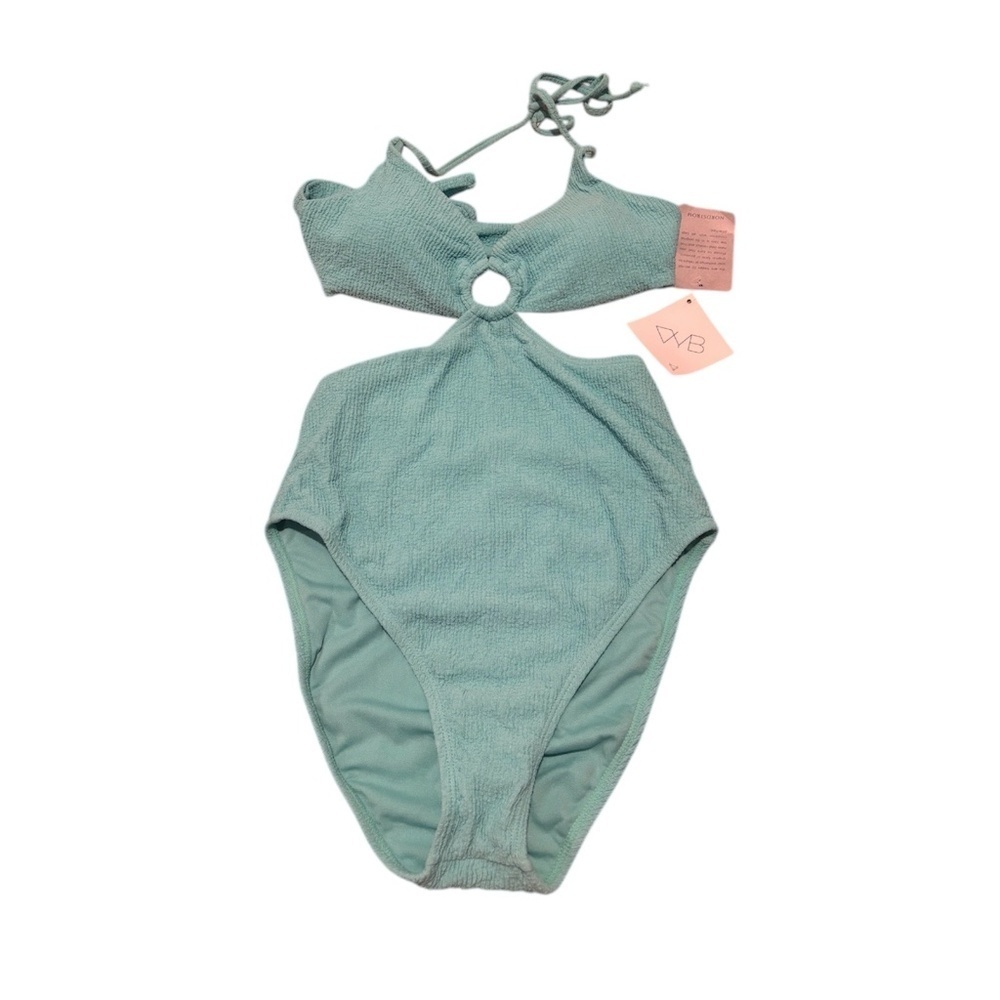 Vicious Young Babes Wavy Cutout One Piece Swimsuit in Turquoise Small NWT